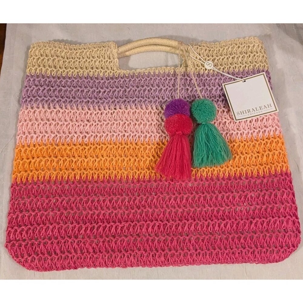 NWT Shiraleah Straw Bag Tote Latoya Sunset Tassels Chicago Paper Rainbow Purse - Picture 15 of 15